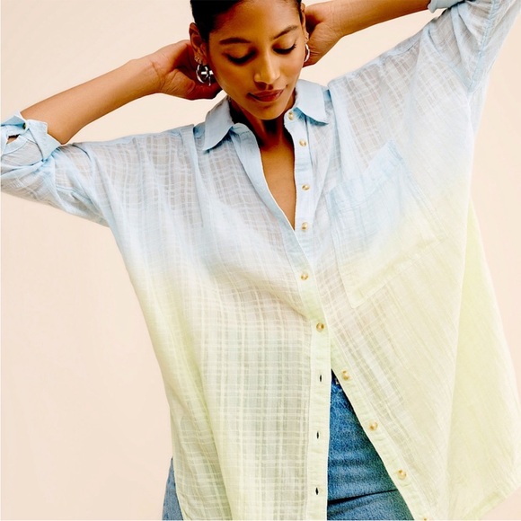 BOGO! Anthropologie Pilcro Ombré Oversized Buttondown Shirt Beach Coverup Small
